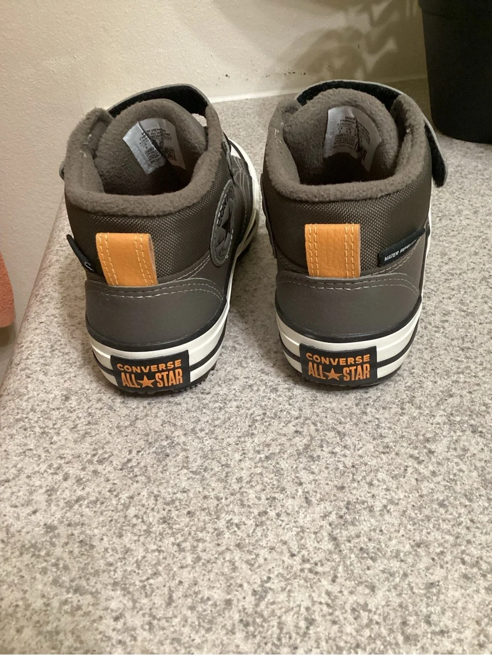 Converse Kids Gray High-Top Sneakers with Orange Heel Tab